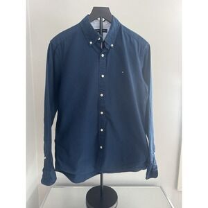 Tommy Hilfiger Mens Blue Button Down Shirt Sz M Cotton Classic Preppy Coastal